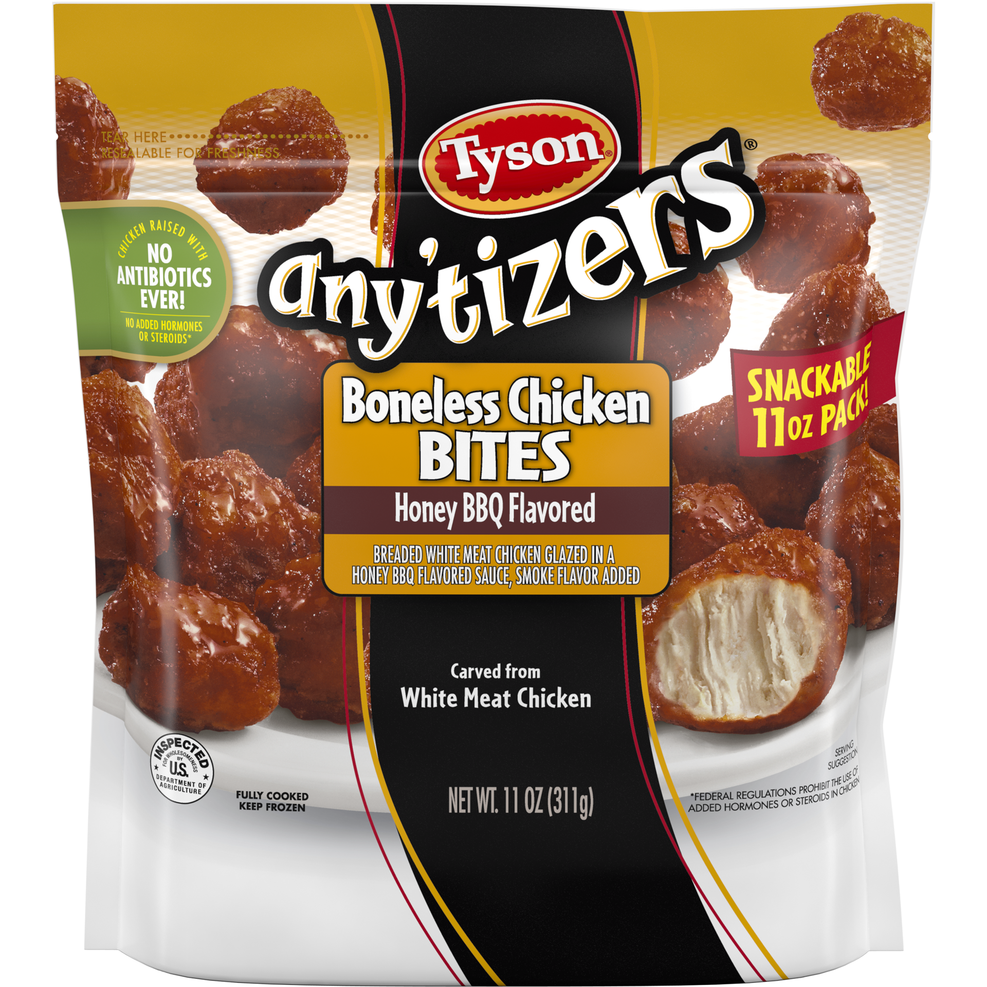 slide 1 of 5, TYSON ANYTIZERS Tyson Any'tizers Honey BBQ Boneless Chicken Bites, 11 oz. (Frozen), 311.84 g