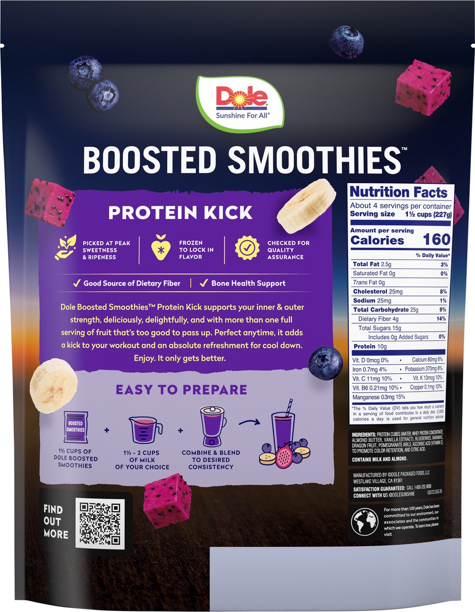 slide 2 of 9, Dole Protein Kick Boosted Blueberries, Bananas, Dragon Fruit & Pomegranate Seeds Smoothie Kit 32 oz, 32 oz