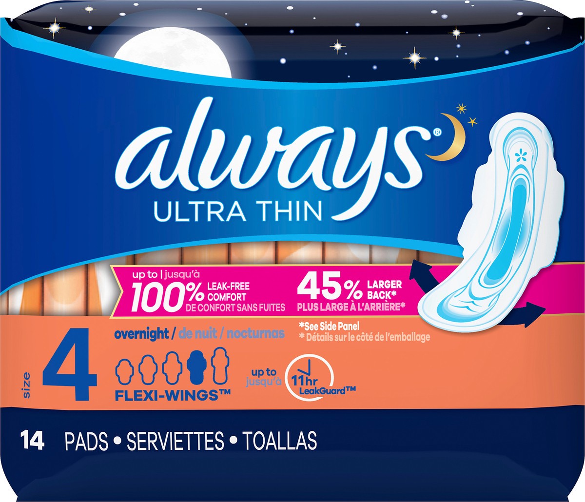 slide 3 of 3, Always Ultra Thin Pads Nite 14Ct, 14 ct