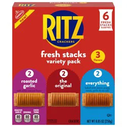 RITZ Fresh Stacks Original, Everything, and Garlic Butter Crackers Variety Pack, Travel Snacks, 8.85 oz (6 Multi Snack Packs)