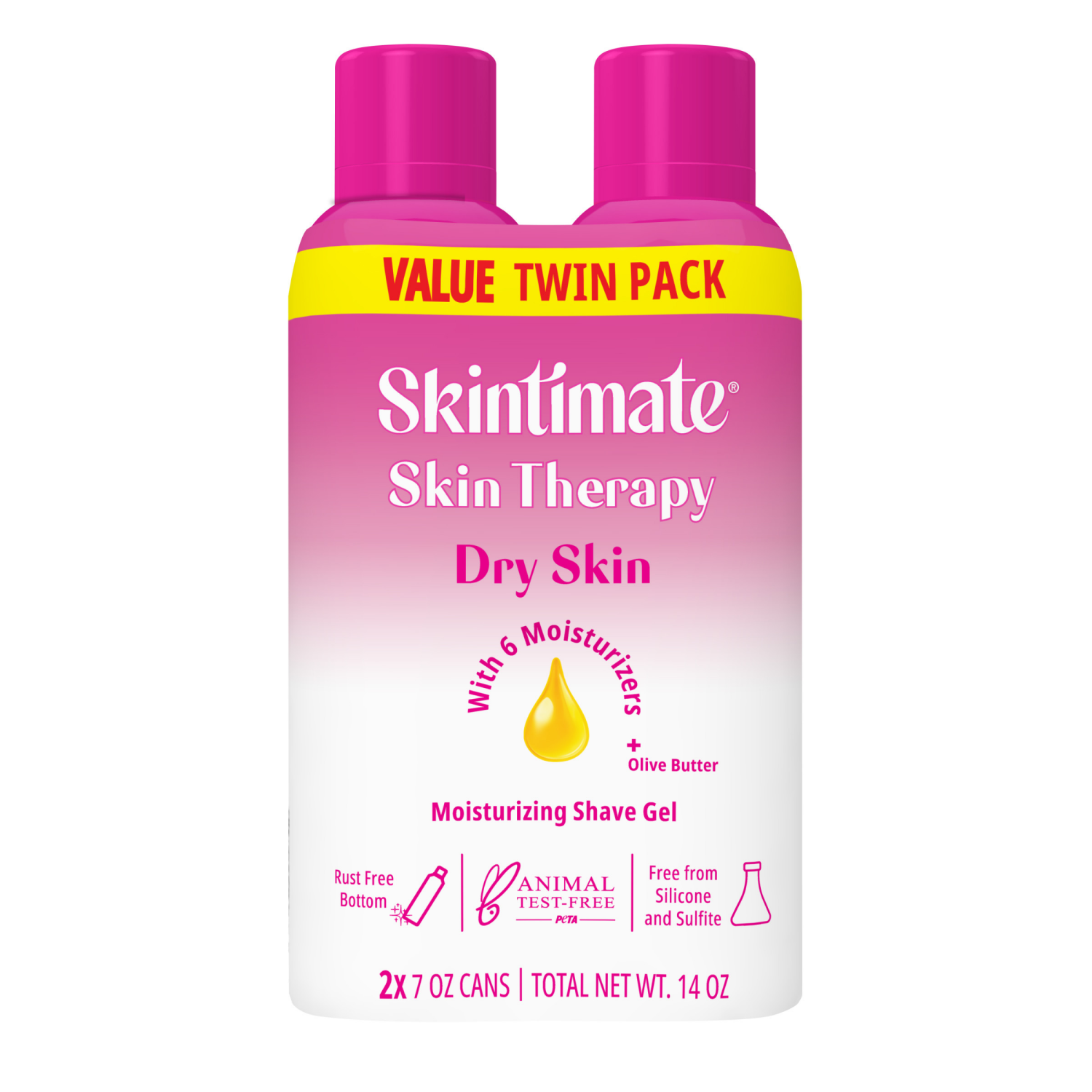 slide 1 of 6, Skintimate Skin Therapy Dry Skin Moisturizing Women's Shave Gel Twinpack, 14 oz