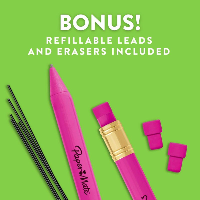 slide 3 of 7, Paper Mate Handwriting 5pk #2 Mechanical Pencils with Eraser and Refill 1.3mm Assorted Colors: School Supplies for Kids, 5 ct