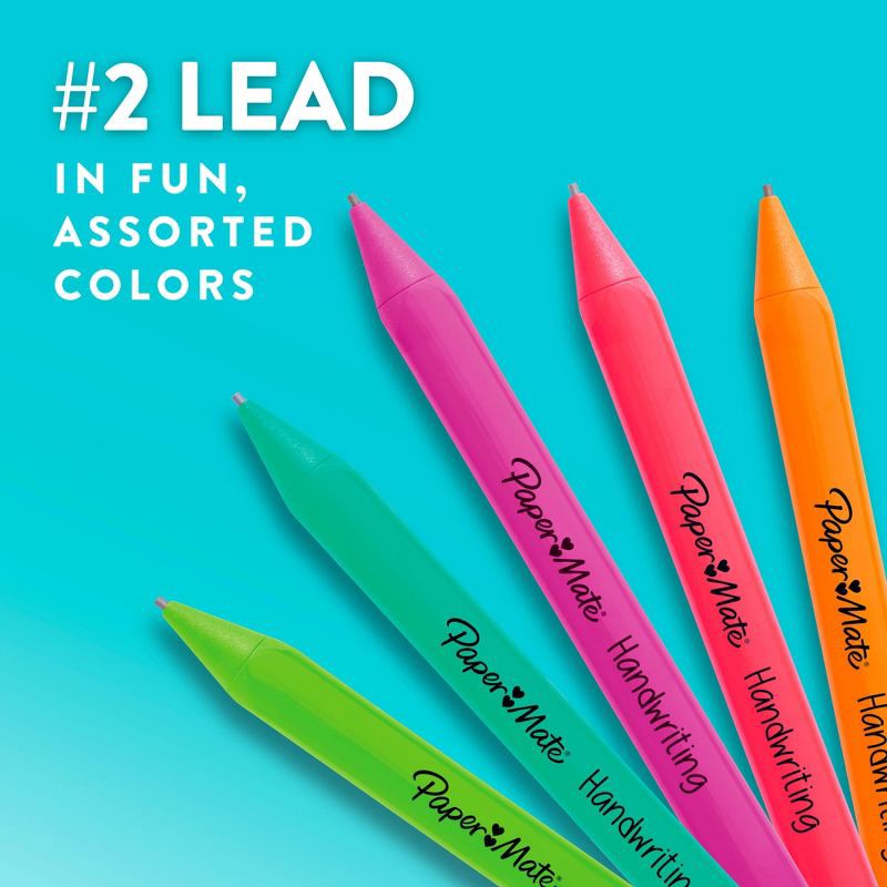 slide 5 of 7, Paper Mate Handwriting 5pk #2 Mechanical Pencils with Eraser and Refill 1.3mm Assorted Colors: School Supplies for Kids, 5 ct