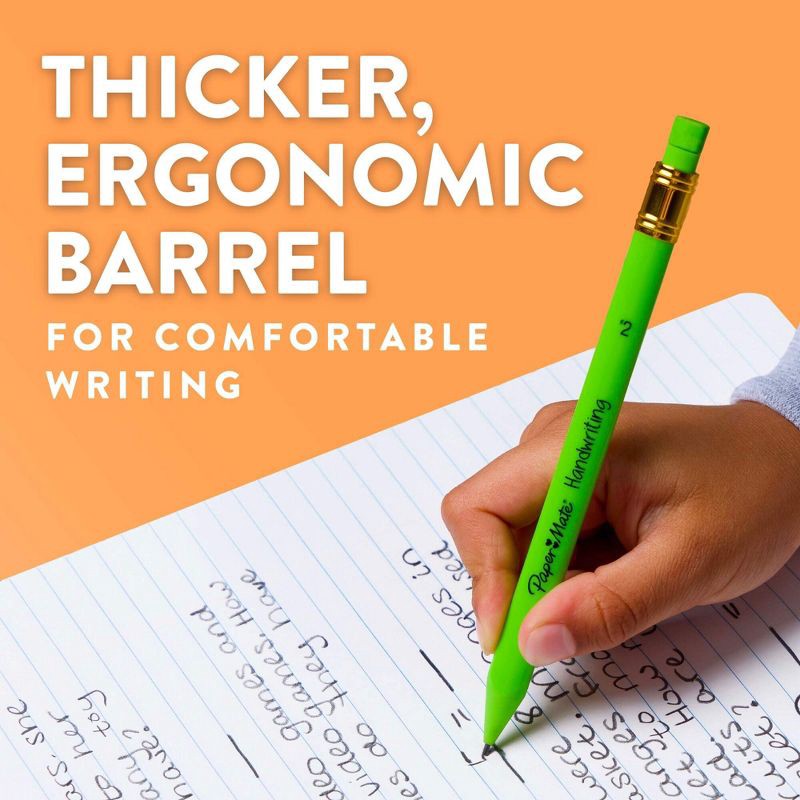 slide 6 of 7, Paper Mate Handwriting 5pk #2 Mechanical Pencils with Eraser and Refill 1.3mm Assorted Colors: School Supplies for Kids, 5 ct
