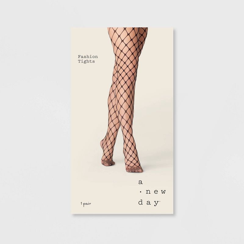 slide 2 of 2, Women's Open Fishnet Tights - A New Day™ Black L/XL: High Waisted, Sheer, Nylon-Spandex Blend, Tagless Design, 1 ct