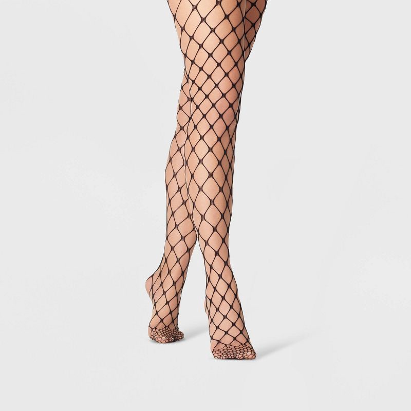 slide 1 of 2, Women's Plus Size Open Fishnet Tights - A New Day™ Black 1X/2X: High Waisted, Sheer, Knit, Tagless, 1 ct