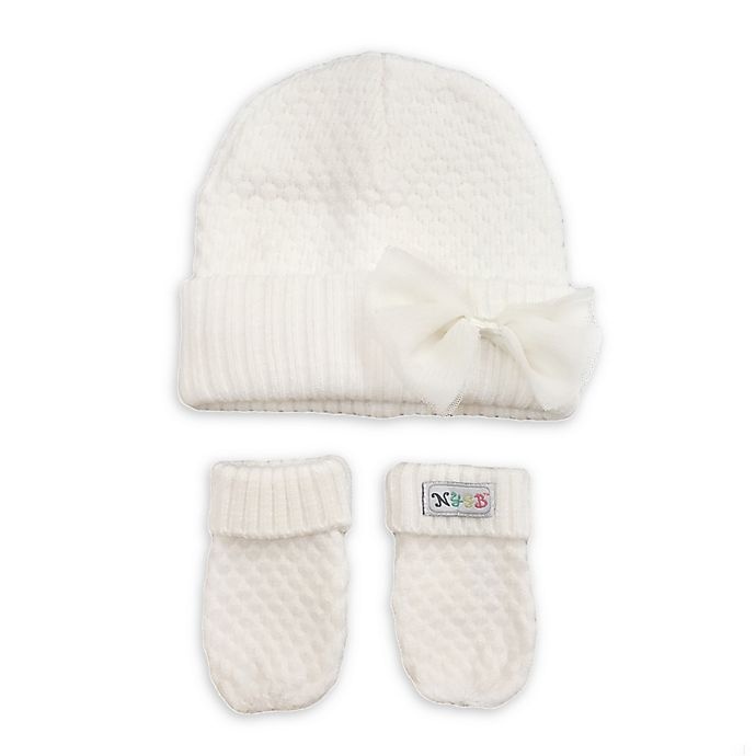 slide 1 of 1, NYGB Quilted Bow Hat and Mitten Set - Ivory, 2 ct