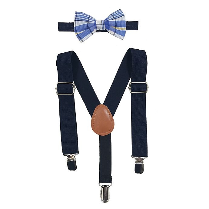 slide 1 of 2, Toby Fairy Newborn Benji Plaid Bow Tie and Suspender Set - Navy, 2 ct