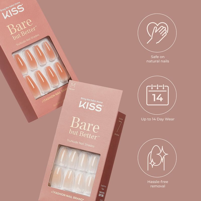slide 5 of 11, KISS Products Bare-But-Better Press-On Fake Nails - Medium Coffin - Nude - 28ct, 28 ct