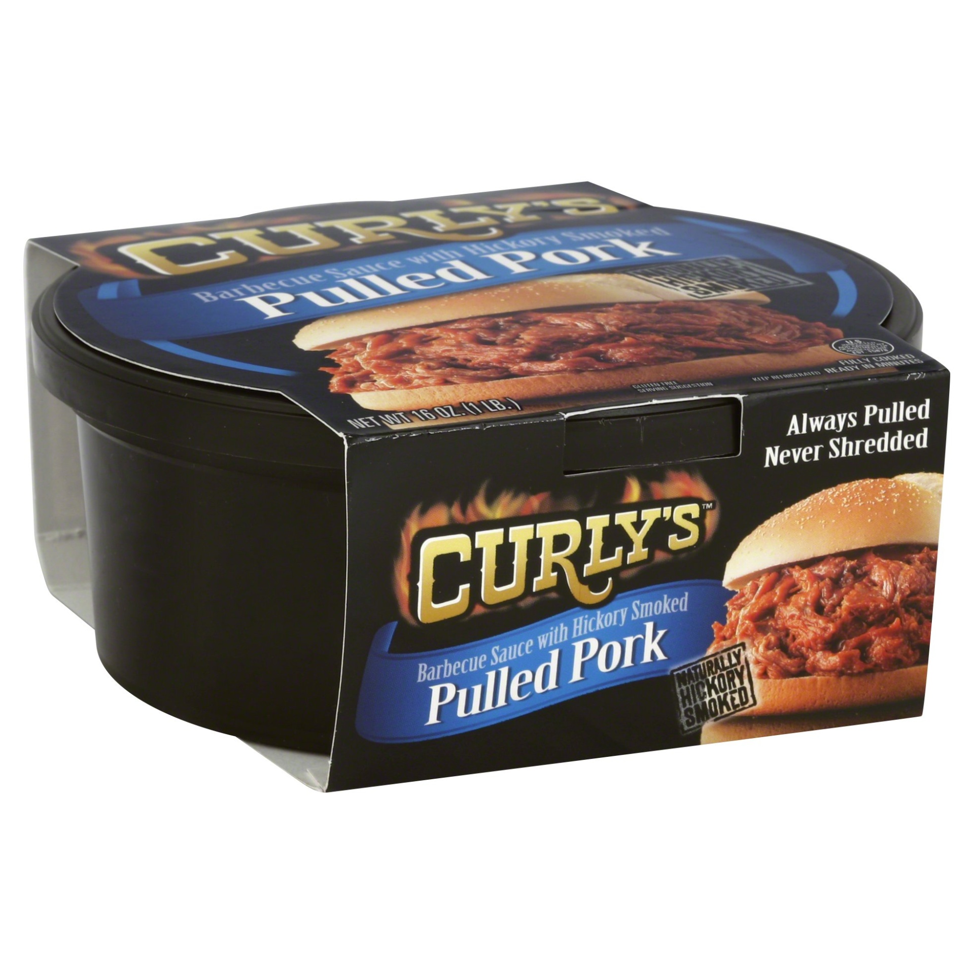 slide 1 of 3, Curly's Pulled Pork With Barbecue Sauce, 16 oz