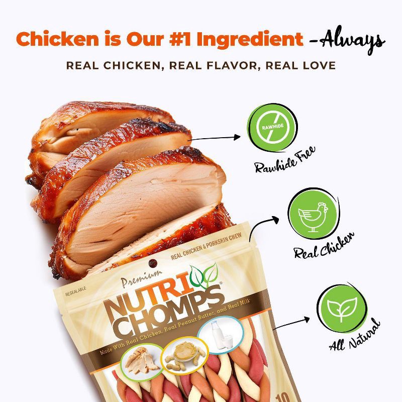 slide 4 of 7, Nutri Chomps Dog Chews Mixed Flavor Braid Chicken, Peanut Butter and Milk Dog Treats - 4.11oz/10ct, 4.11 oz, 10 ct
