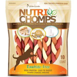 Nutri Chomps Dog Chews Mixed Flavor Braid Chicken, Peanut Butter and Milk Dog Treats - 4.11oz/10ct