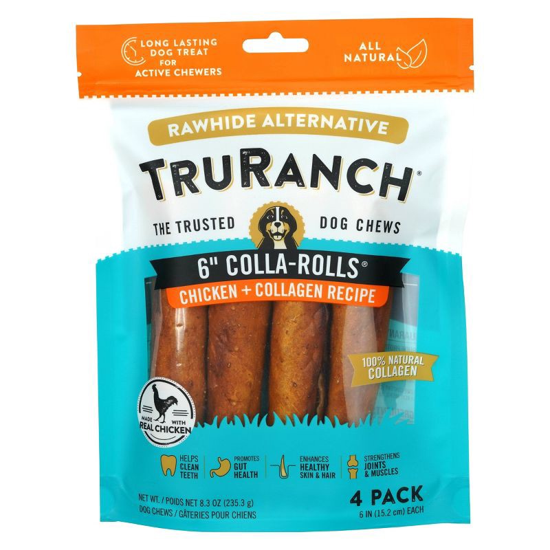 slide 1 of 3, TruRanch 6" Collagen Rolls Chicken Flavor Dog Treats - 8.3oz/4ct, 8.3 oz, 4 ct