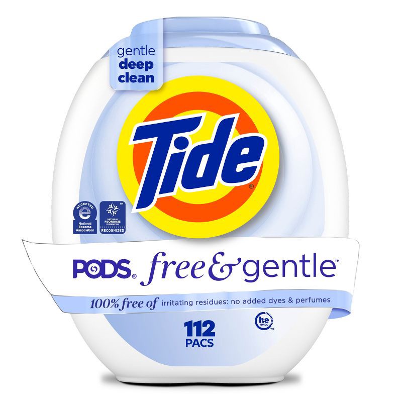 slide 1 of 14, Tide Pods HE Compatible Laundry Detergent Pacs - Free & Gentle - 112ct: Dermatologist-Tested, Child-Resistant, 112 ct