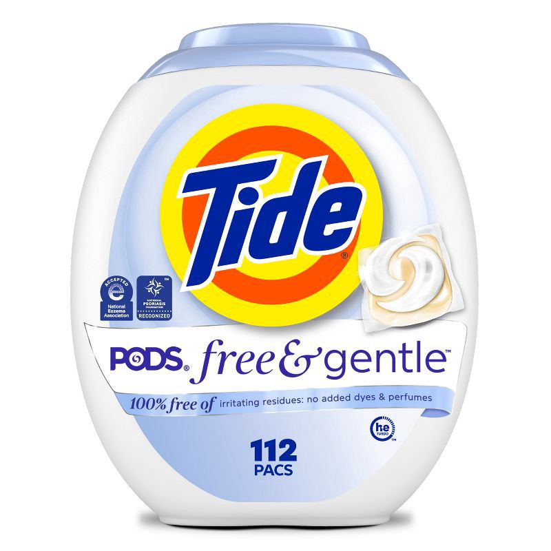 slide 1 of 13, Tide Pods HE Compatible Laundry Detergent Pacs - Free & Gentle - 112ct: Dermatologist-Tested, Child-Resistant, 112 ct