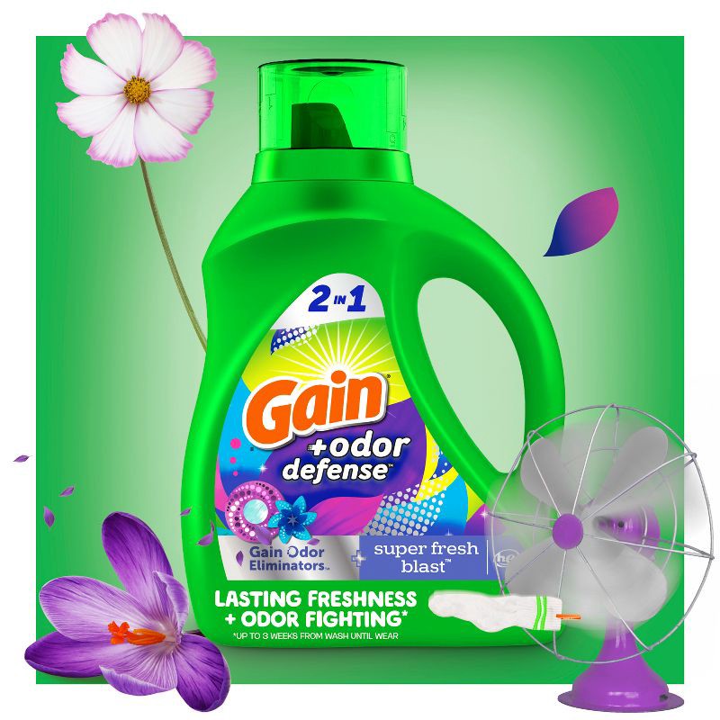 slide 7 of 13, Gain + Odor Defense Super Fresh Blast HE Deep Cleaning Concentrated Liquid Laundry Detergent 78 Loads - 113 fl oz, 113 fl oz