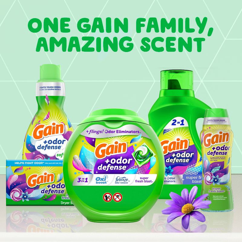 slide 9 of 13, Gain + Odor Defense Super Fresh Blast HE Deep Cleaning Concentrated Liquid Laundry Detergent 78 Loads - 113 fl oz, 113 fl oz