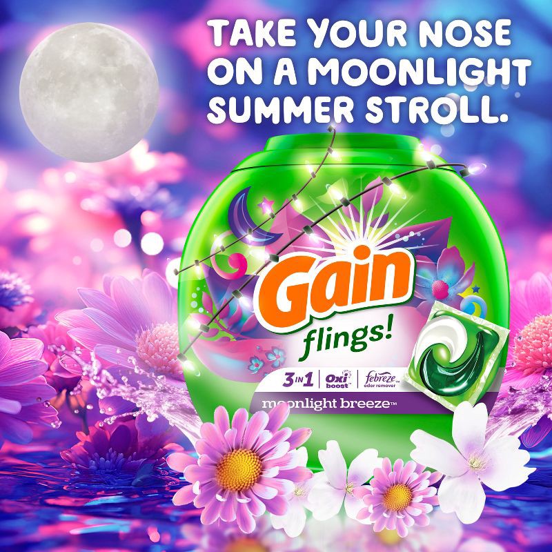 slide 5 of 13, Gain flings! Moonlight Breeze HE Deep Cleaning Concentrated Laundry Detergent Pods 112 Pacs - 76oz, 76 oz