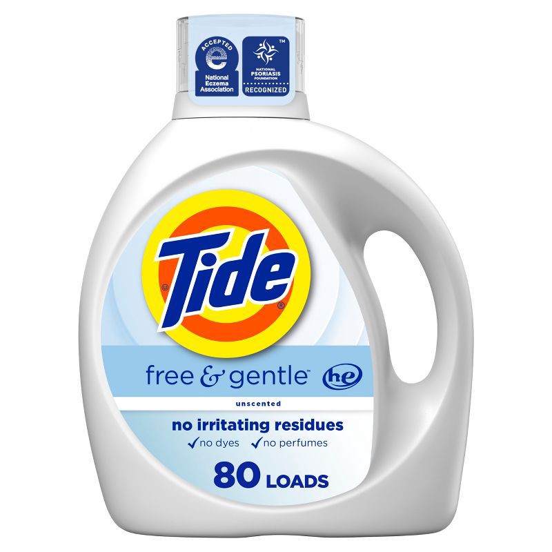slide 1 of 12, Tide Free & Gentle Unscented HE Deep Cleaning Concentrated Liquid Laundry Detergent 80 Loads - 105 fl oz, 105 fl oz