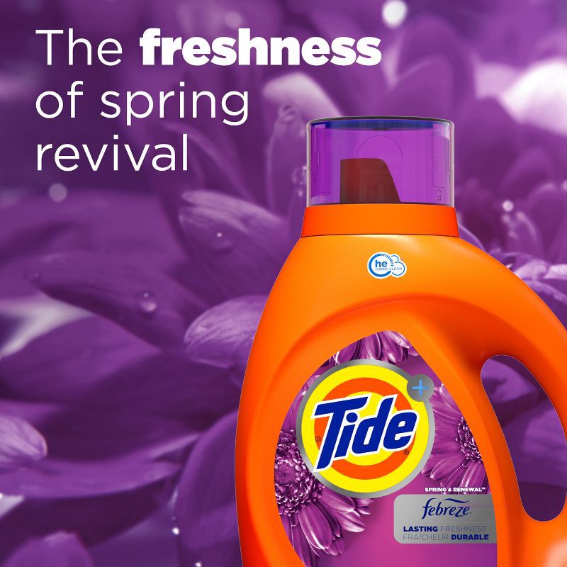 slide 3 of 8, Tide Plus Febreze High Efficiency Liquid Laundry Detergent - Spring & Renewal - 105 fl oz, 115 fl oz