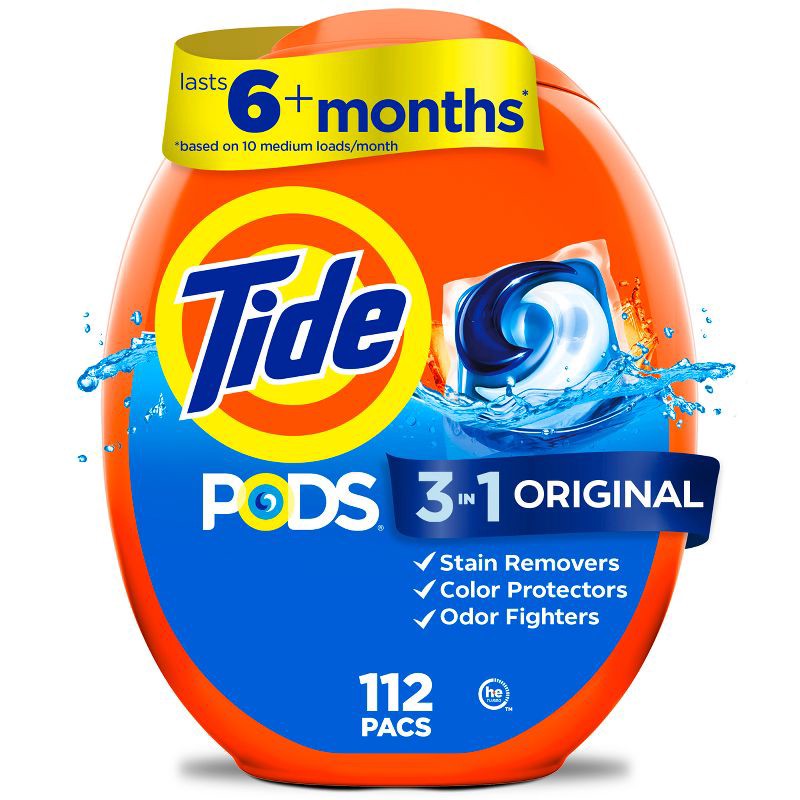 slide 1 of 13, Tide Original HE Laundry Detergent Pods 112 Pacs - 85oz: Plastic Tub, Odor Control, Cold Water, Child-Resistant, 85 oz