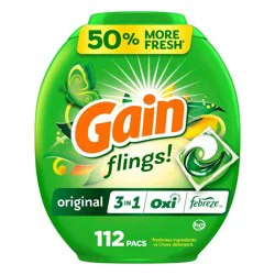 Gain flings! Original 3 in 1 Oxi & Febreze HE Concentrated Laundry Detergent Pods 112 Pacs - 76oz