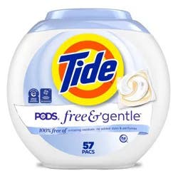 Tide Free & Gentle HE Laundry Detergent Pods 57 Pacs - 42oz: Hypoallergenic, Dye-Free, Child-Resistant Packaging, Dermatologist Tested