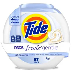 Tide Free & Gentle HE Laundry Detergent Pods 57 Pacs - 42oz: Hypoallergenic, Dye-Free, Child-Resistant Packaging, Dermatologist Tested