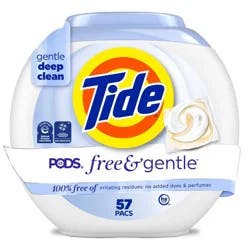 Tide Free & Gentle HE Laundry Detergent Pods 57 Pacs - 42oz: Hypoallergenic, Dye-Free, Child-Resistant Packaging, Dermatologist Tested