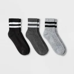 Women's Striped Cushioned Ankle Socks 3pk - Universal Thread™ Heather Gray/Charcoal Heather/Black 4-10: Tagless, Knit