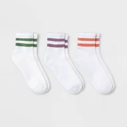 Women's Striped Cushioned Ankle Socks 3pk - Universal Thread™ Green/Lilac/Coral 4-10: Cotton Blend, Tagless, Knit Fabric