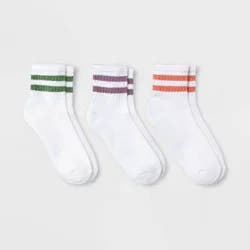 Women's Striped Cushioned Ankle Socks 3pk - Universal Thread™ Green/Lilac/Coral 4-10: Cotton Blend, Tagless, Knit Fabric