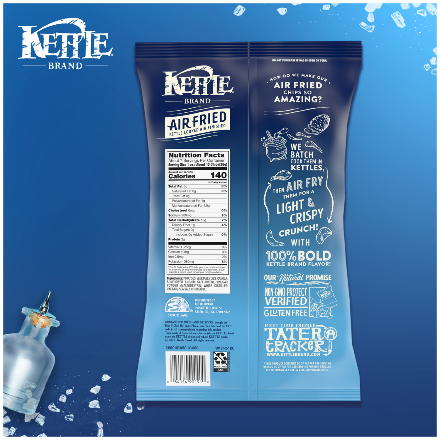 slide 4 of 7, Kettle Brand Air Fried Sea Salt and Vinegar Kettle Potato Chips, 6.5 oz