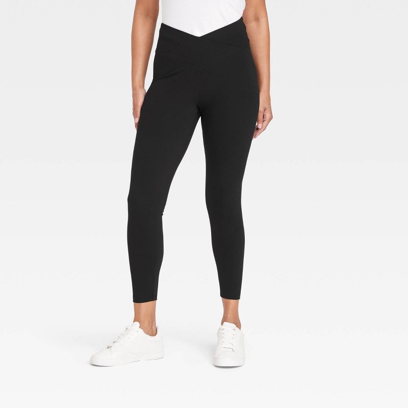 slide 1 of 2, Women's Crossover V-Waistband Leggings - A New Day™ Black M: Mid Rise, Ankle Length, Power Stretch, 1 ct
