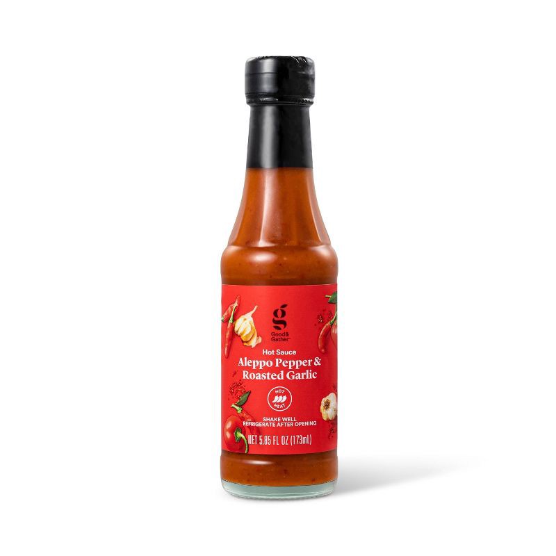 slide 1 of 3, Aleppo Pepper & Roasted Garlic Hot Sauce - 5.85 fl oz - Good & Gather™, 5.85 fl oz