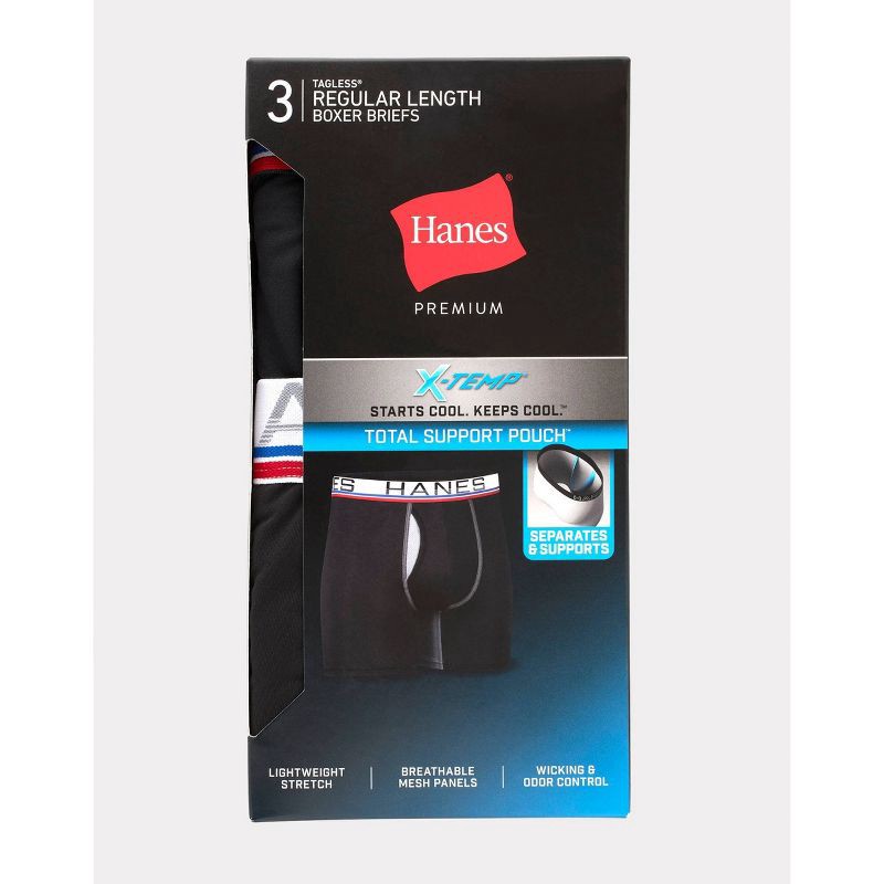 slide 2 of 5, Hanes Premium Men's Xtemp Total Support Pouch Anti Chafing 3pk Boxer Briefs - Black M, 3 ct