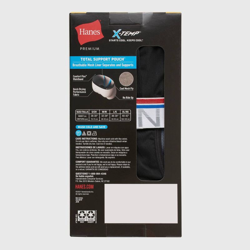 slide 3 of 5, Hanes Premium Men's Xtemp Total Support Pouch Anti Chafing 3pk Boxer Briefs - Black M, 3 ct