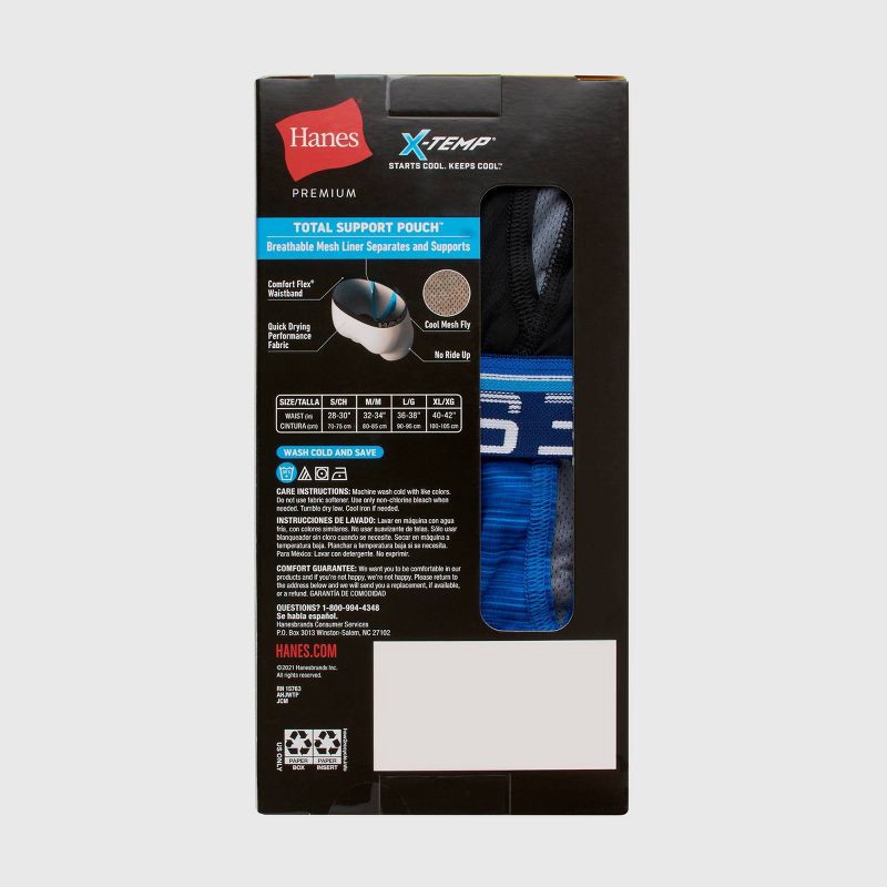 slide 3 of 5, Hanes Premium Men's Xtemp Total Support Pouch Anti Chafing 3pk Boxer Briefs - Black/Blue S, 3 ct