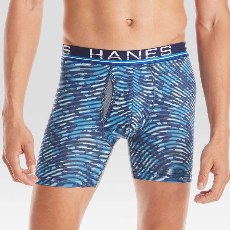 slide 4 of 5, Hanes Premium Men's Xtemp Total Support Pouch Anti Chafing 3pk Boxer Briefs - Black/Blue S, 3 ct