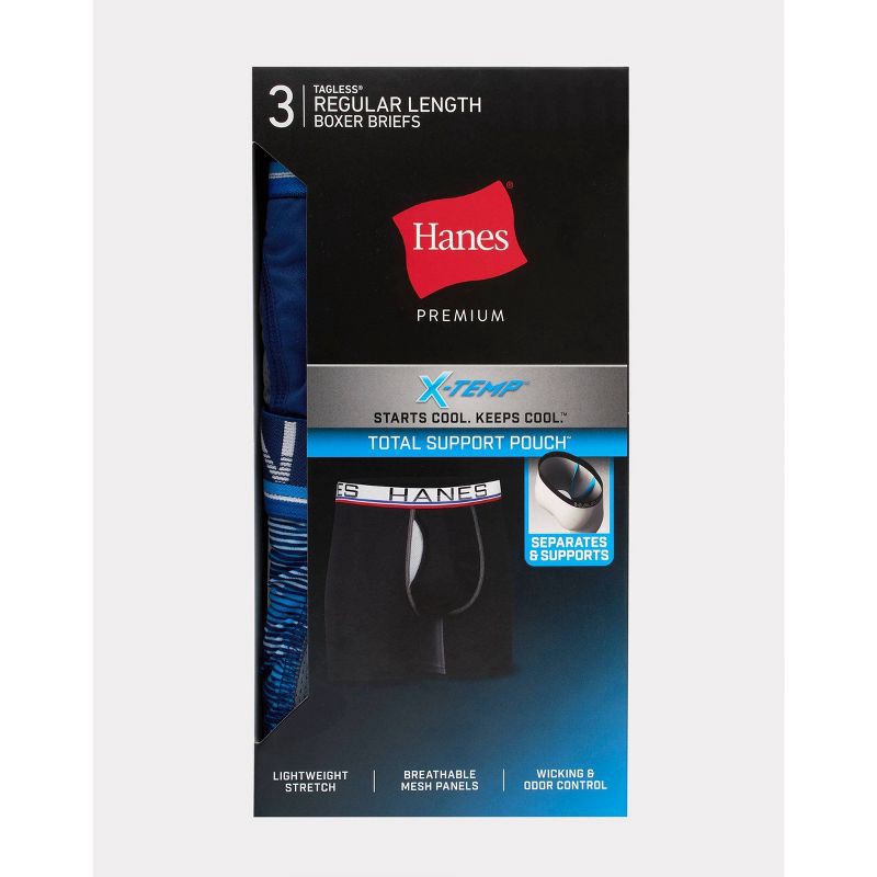 slide 2 of 5, Hanes Premium Men's Xtemp Total Support Pouch Anti Chafing 3pk Boxer Briefs - Black/Blue M, 3 ct
