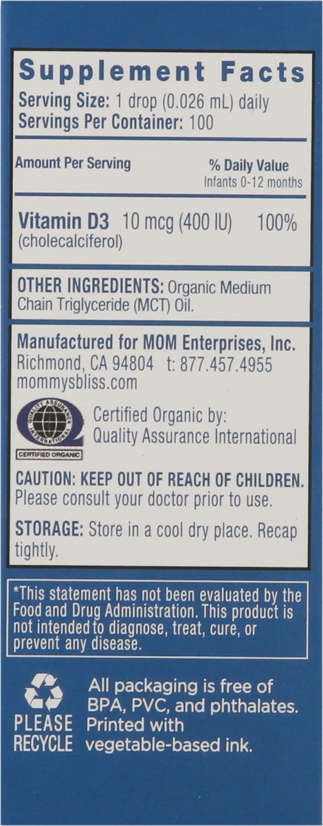 slide 8 of 9, Mommy's Bliss Baby Vitamin D Organic Drops, 0.11 oz