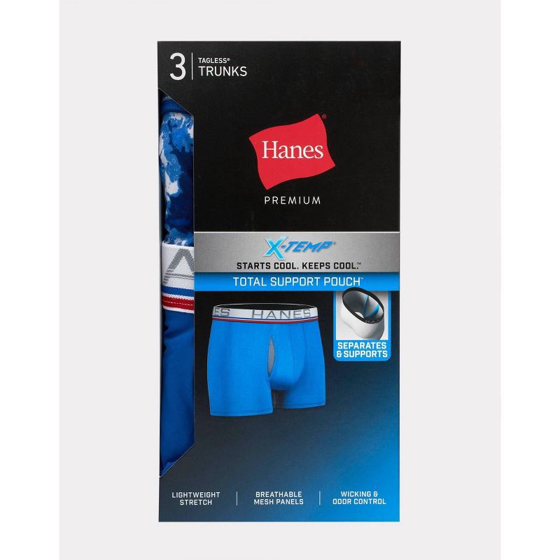 slide 2 of 5, Hanes Premium Men's Xtemp Total Support Pouch Anti Chafing 3pk Boxer Briefs - Blue/Gray S, 3 ct