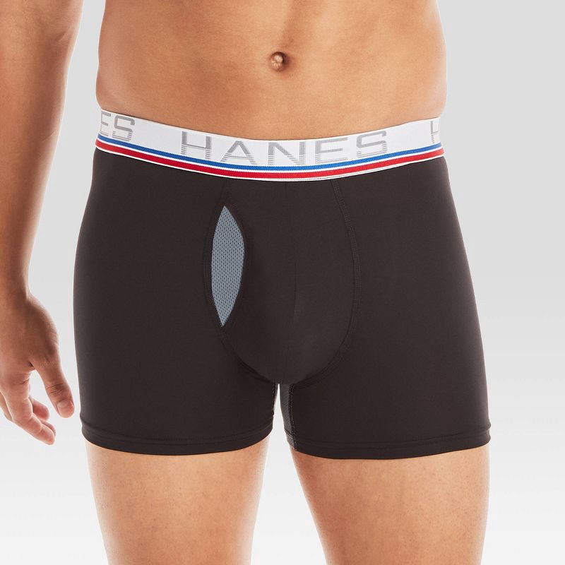 slide 4 of 5, Hanes Premium Men's Xtemp Total Support Pouch Anti Chafing 3pk Boxer Briefs - Blue/Gray S, 3 ct