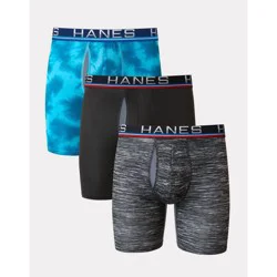 Hanes Premium Men's Xtemp Total Support Pouch Anti Chafing 3pk Long Leg Boxer Briefs - Blue/Gray/Black L