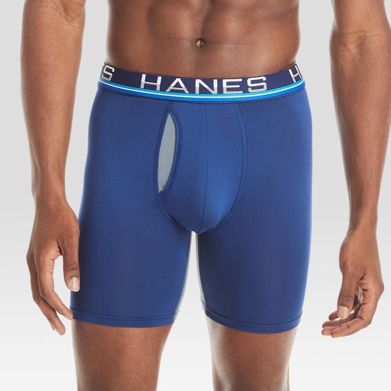 Hanes Premium Men's Xtemp Total Support Pouch Anti Chafing 3pk Long Leg Boxer  Briefs - Blue/Gray/Black XL 3 ct