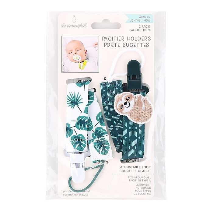 slide 2 of 2, The Peanutshell Tropical 0-18 Months Pacifier Clip - Green/White, 2 ct; 0-18 M