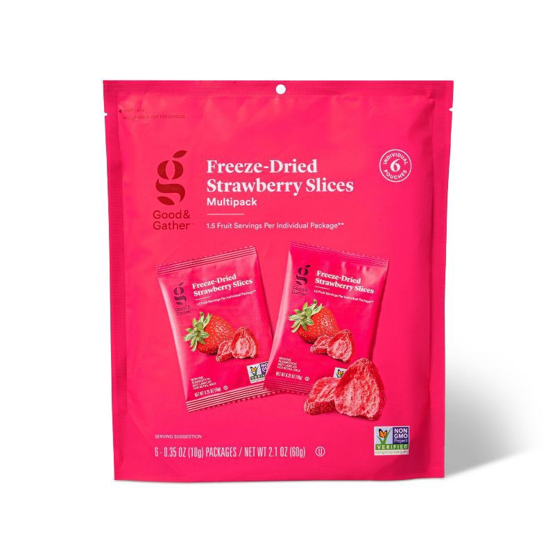 slide 1 of 4, Freeze Dried Strawberry Slices Multipack - 6ct/2.1oz - Good & Gather™, 6 ct, 2.1 oz