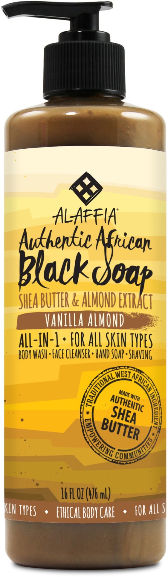 slide 1 of 1, Alaffia Authentic African Black Soap, Vanilla Almond, 16 fl oz