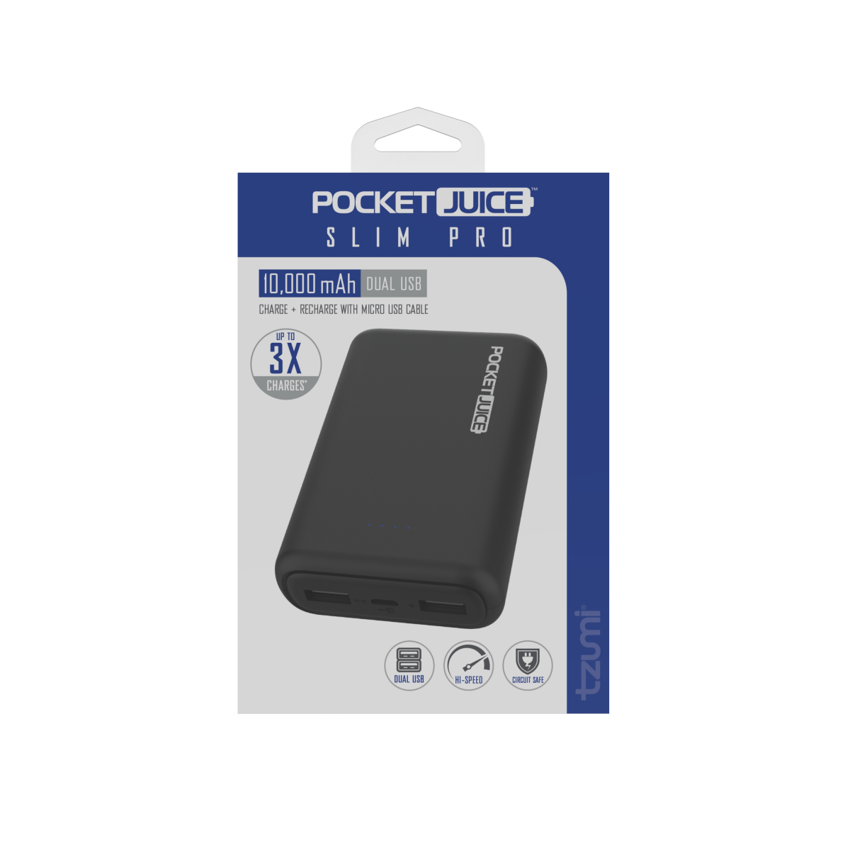 slide 2 of 2, TZUMI Pocket Juice 10K Slim Pro 10000mAh Battery Power Bank & Portable Charger with Dual USB Ports, 1 ct