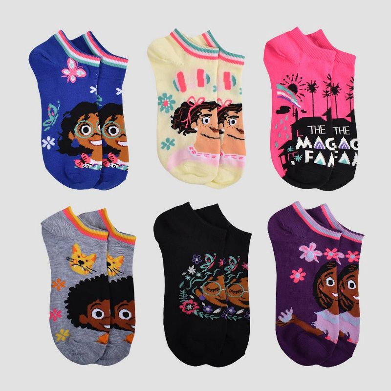 slide 2 of 3, Girls' Disney Encanto 6pk No Show Socks - M/L, 6 ct
